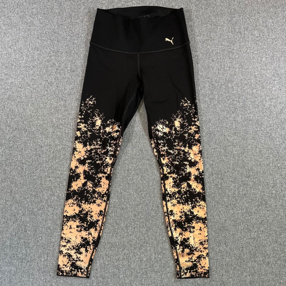 Puma Womens High Waist Leggings Black Rose Gold Metallic Splash Yoga Pants S